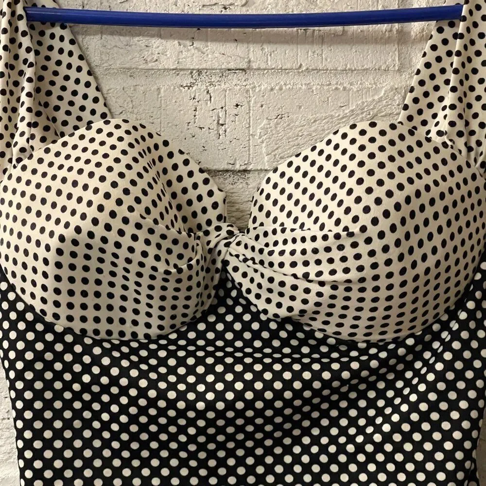 Vintage Retro Style Swimwear Black & White Polka Dot One Piece Small